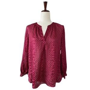 Marc By Marc Jacobs Silk Blouse Minetta Print Merlot Multi Semi Sheer  Size 2